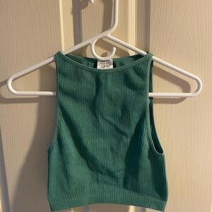 Cotton On Ribbed High Neck Crop Tank in Green